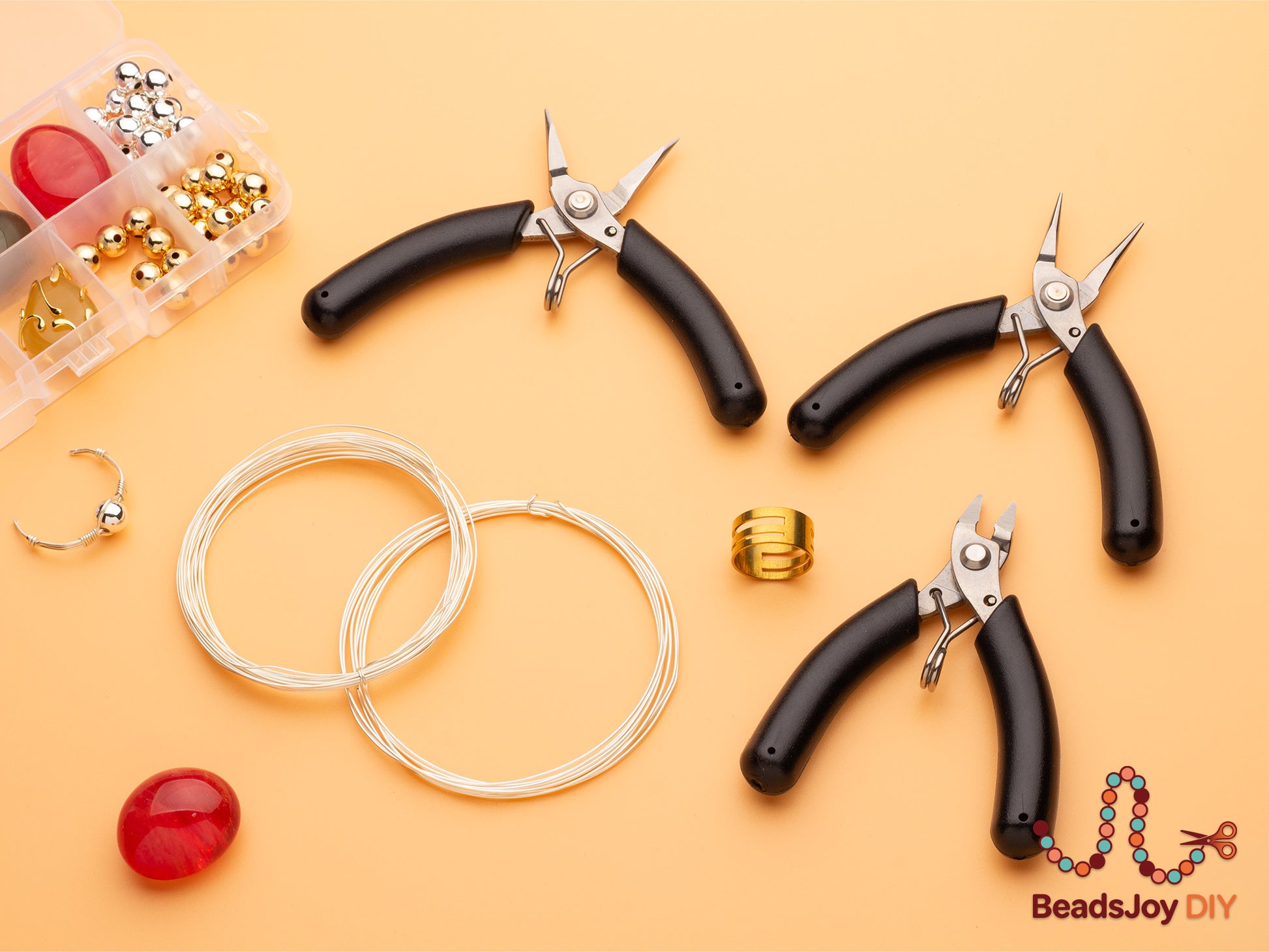 3-piece jewelry pliers set with silver wire rings and beads for DIY jewelry making - BeadsJoy DIY