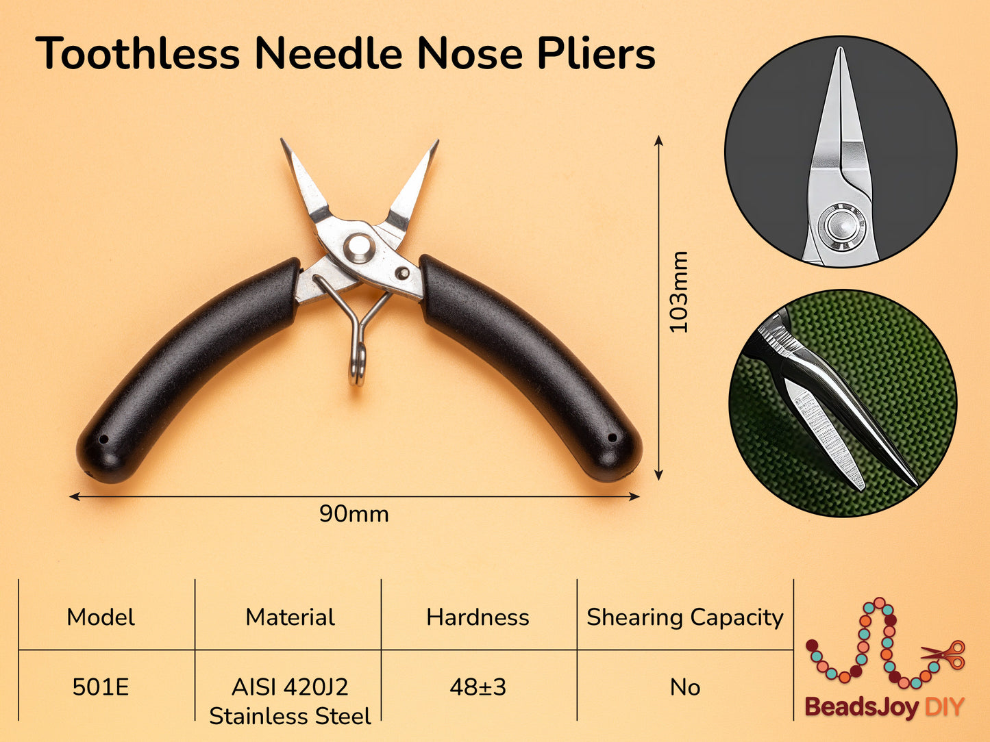 Stainless steel round nose pliers with size specifications - BeadsJoy DIY