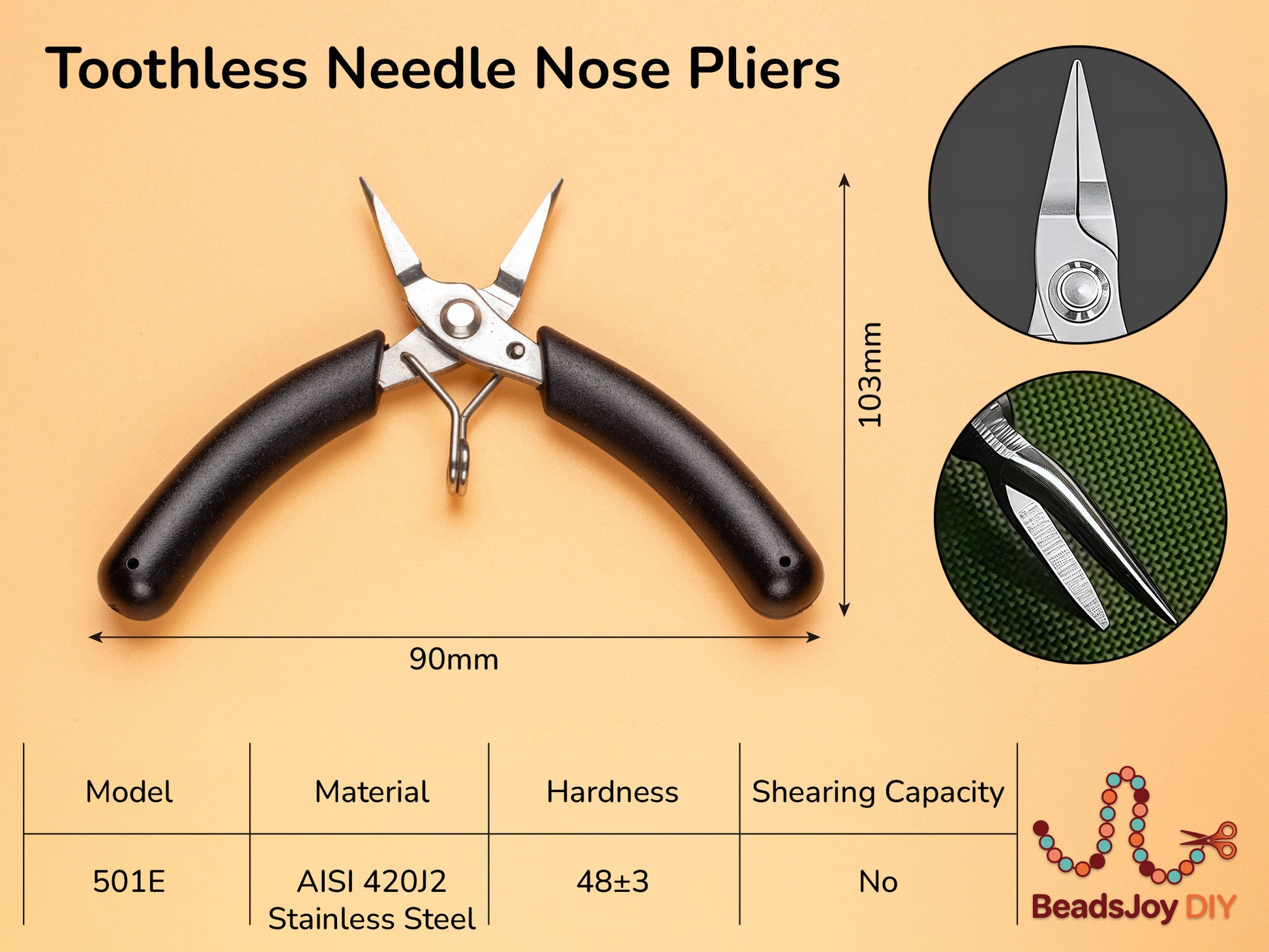 Stainless steel round nose pliers with size specifications - BeadsJoy DIY