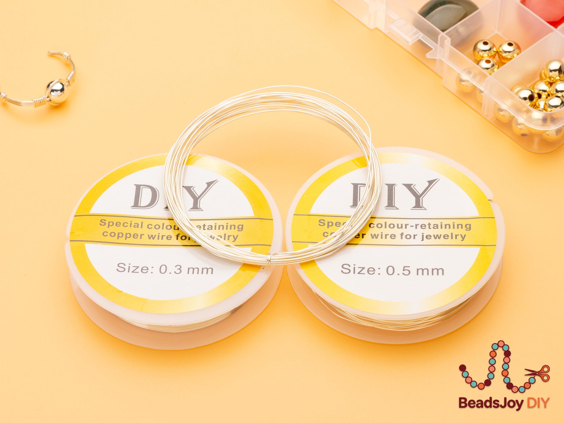 Silver colour-retaining copper wire spools 0.3mm and 0.5mm for DIY jewelry making, BeadsJoy DIY