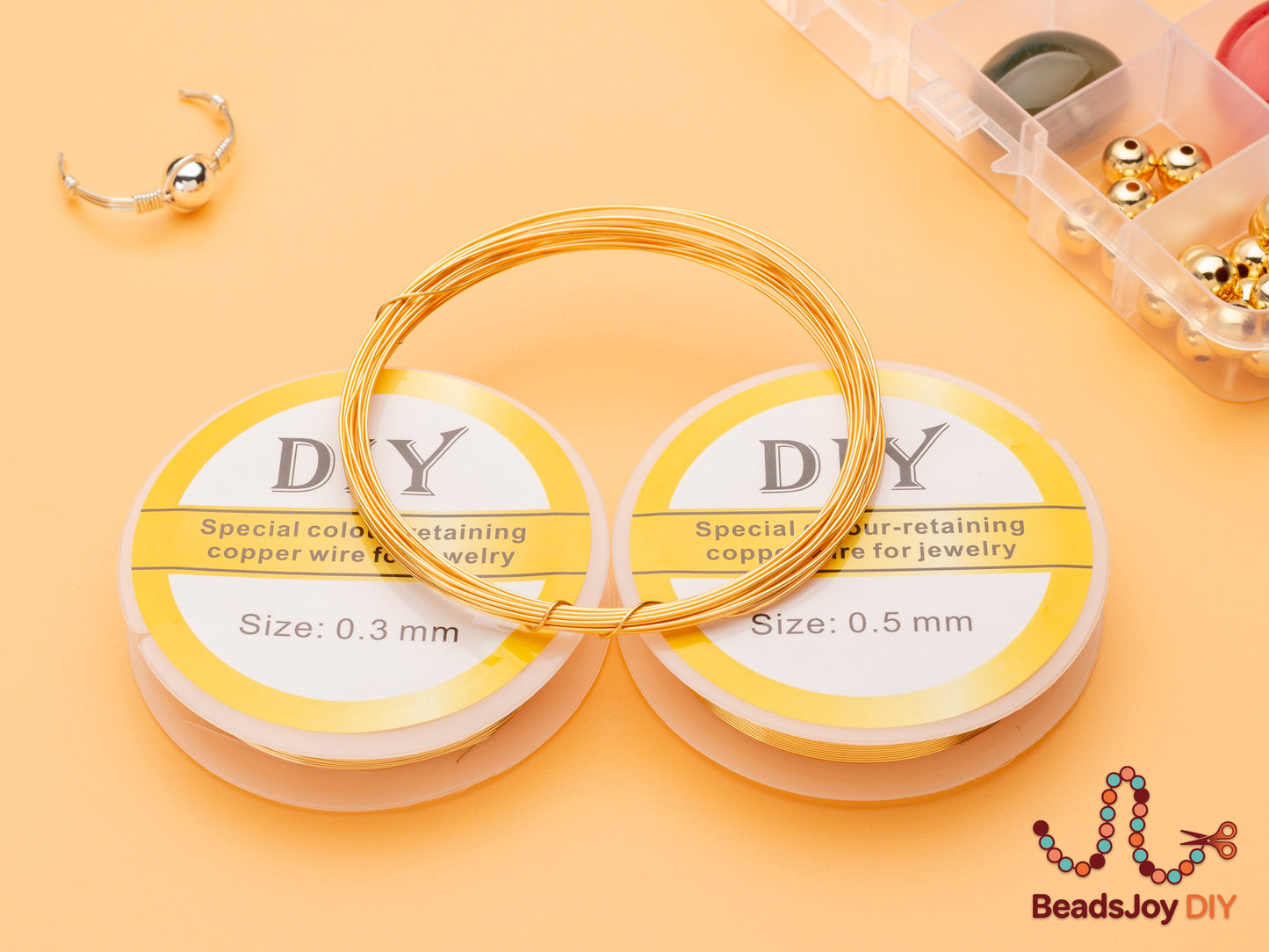 Gold colour-retaining copper wire spools 0.3mm and 0.5mm for DIY jewelry making, BeadsJoy DIY