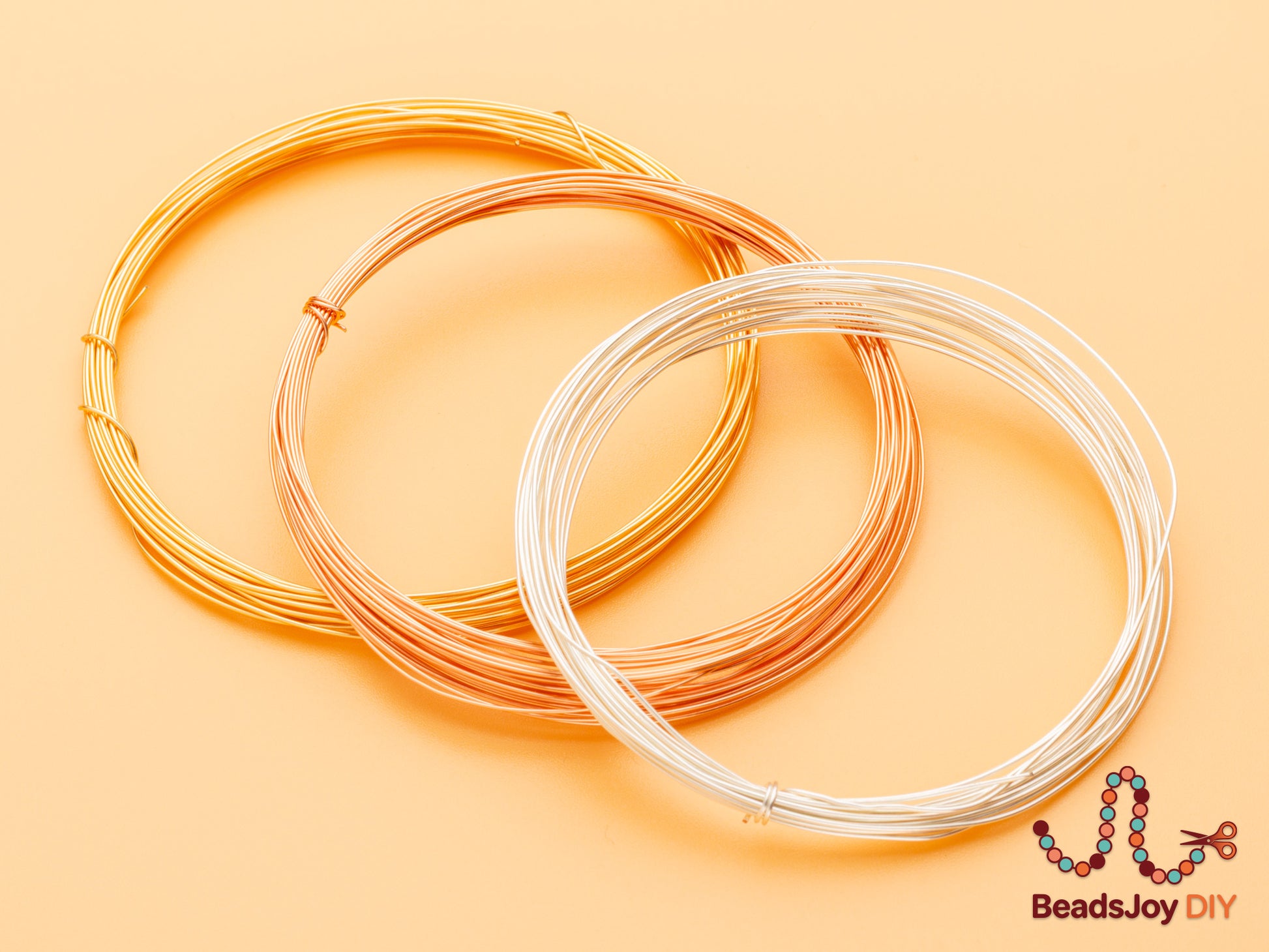 Gold, rose gold and silver colour-retaining copper wire coils for DIY jewelry making, BeadsJoy DIY